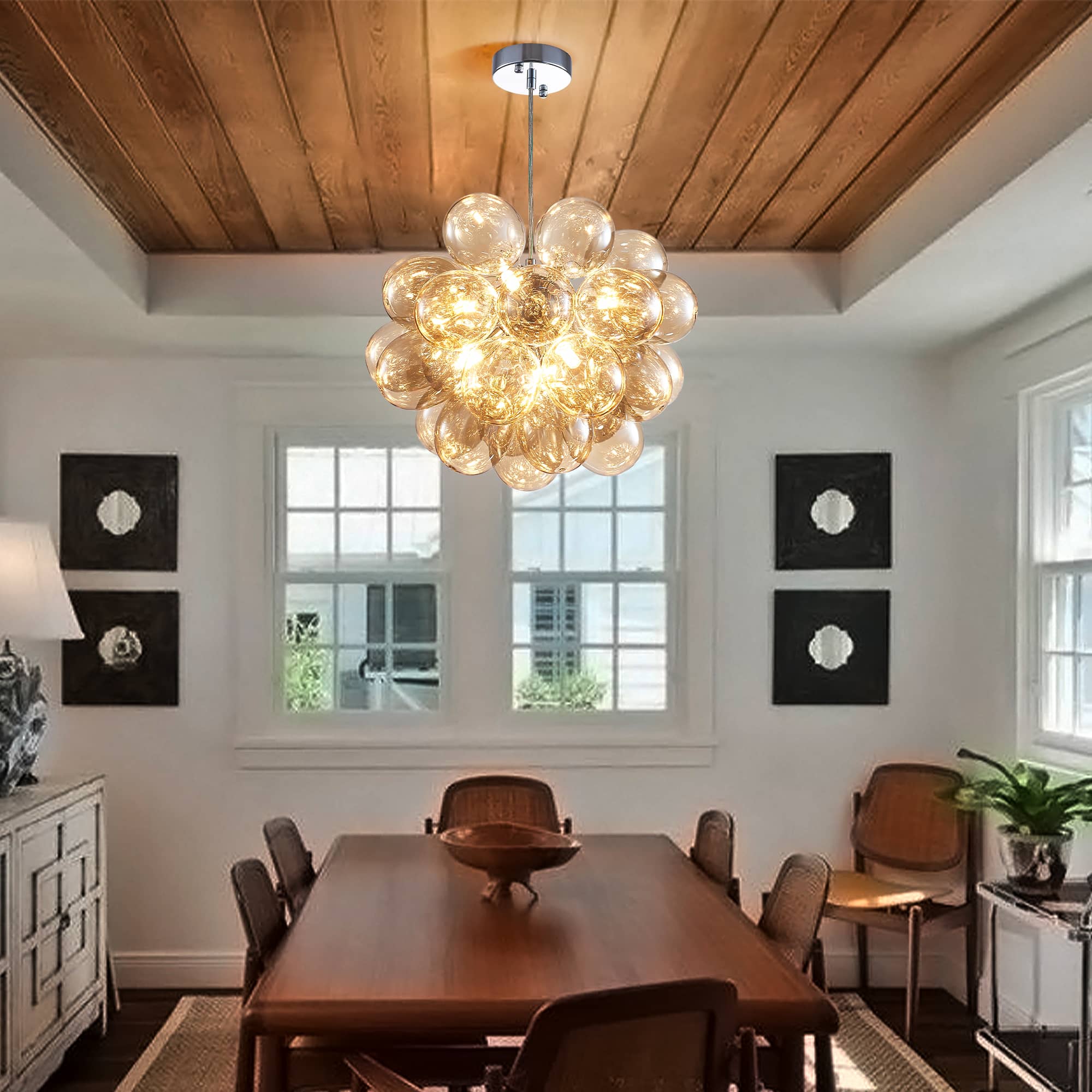 Dark Beige Blown Glass Bubbled Balloon Chandelier Light Brown Zweitbild