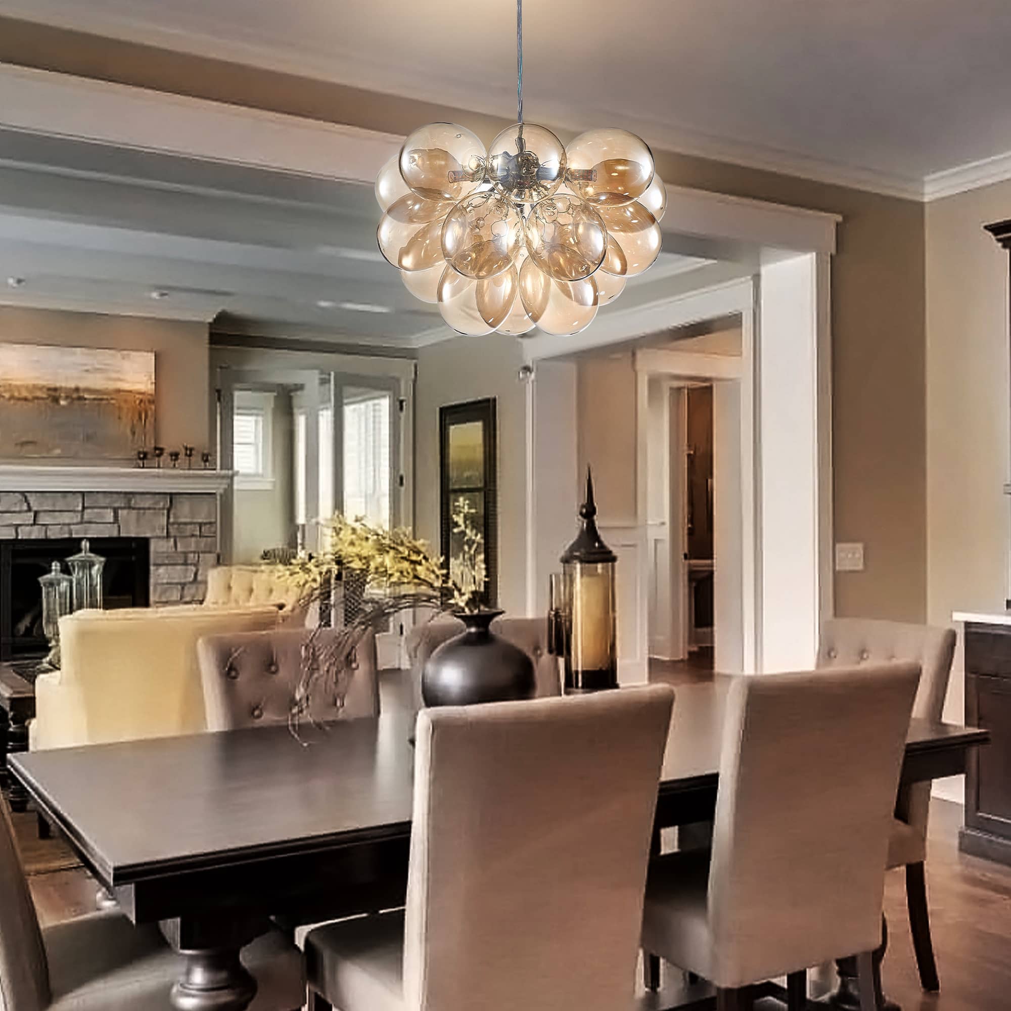 Dark Beige Blown Glass Bubbled Balloon Chandelier Light Brown - BeyPan