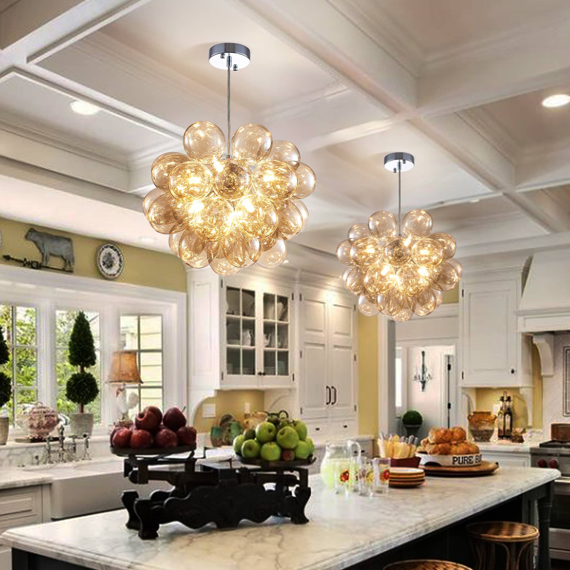 Dark Beige Blown Glass Bubbled Balloon Chandelier Light Brown - BeyPan