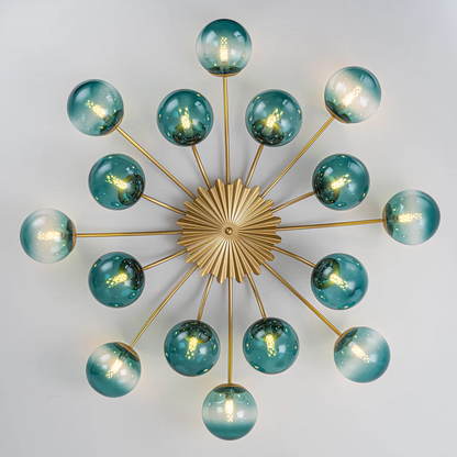 Modern Teal Bubble Globe Semi-Flush Mount Ceiling Light Brass Finish