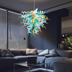 Elegant Murano Style Hand-Blown Glass Chandelier - Vibrant Mint, Teal, and Yellow Art Lighting - BeyPan
