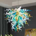 Elegant Murano Style Hand-Blown Glass Chandelier - Vibrant Mint, Teal, and Yellow Art Lighting - BeyPan