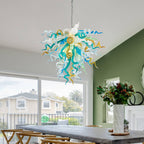 Elegant Murano Style Hand-Blown Glass Chandelier - Vibrant Mint, Teal, and Yellow Art Lighting - BeyPan