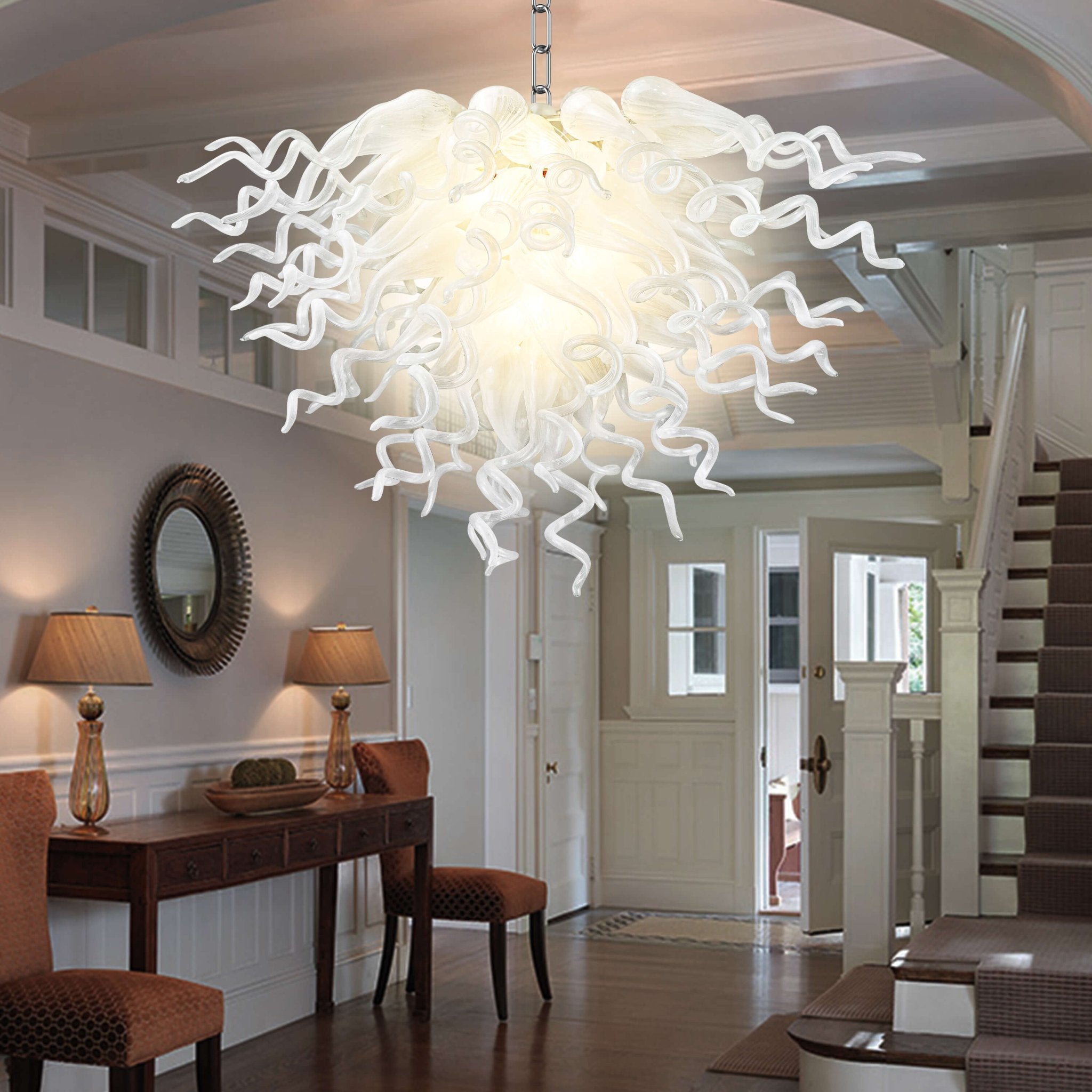 Elegant Pearl White Hand Blown Glass Chandelier - Modern Artistic Lighting - BeyPan