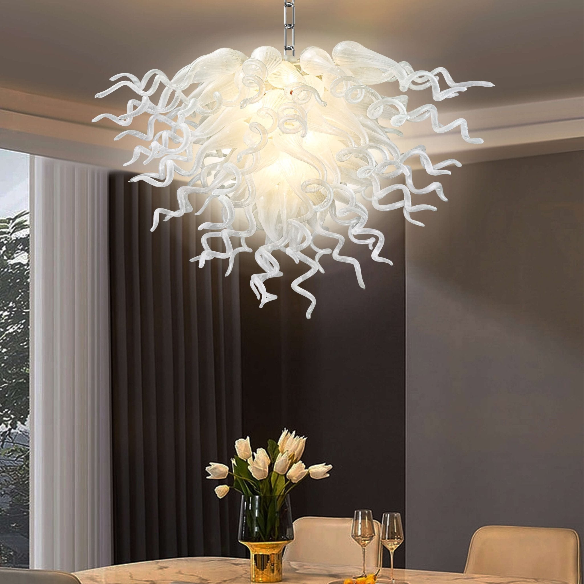 Elegant Pearl White Hand Blown Glass Chandelier - Modern Artistic Lighting - BeyPan