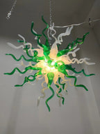 Emerald Forest Artisan Blown Glass Chandelier - Vibrant Green and Crisp White - BeyPan