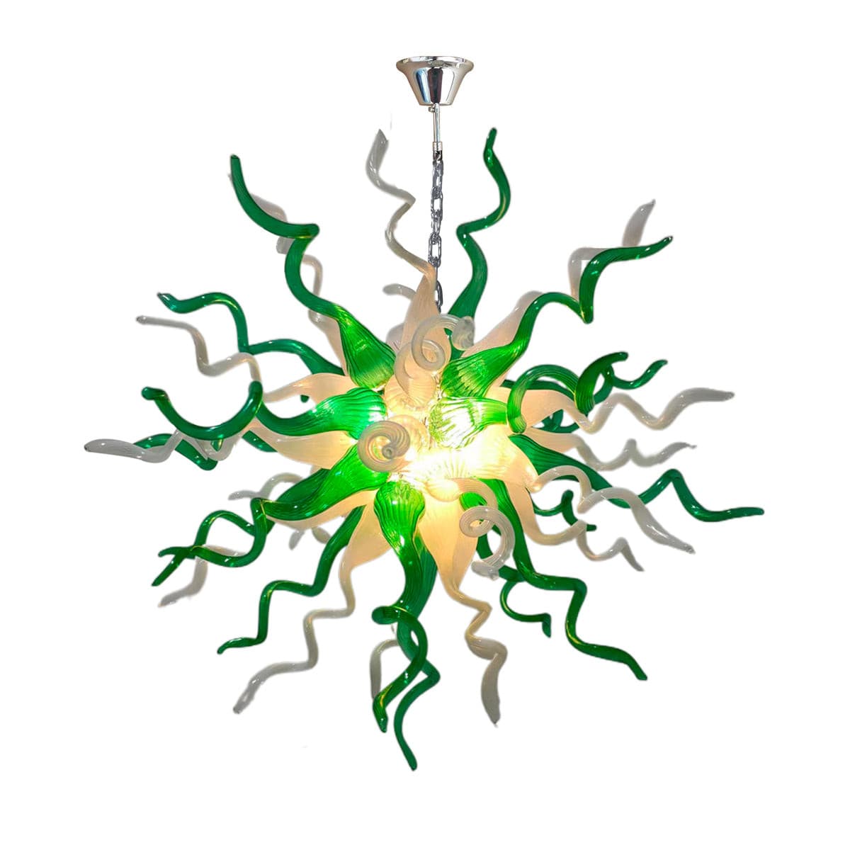 Emerald Forest Artisan Blown Glass Chandelier - Vibrant Green and Crisp White - BeyPan