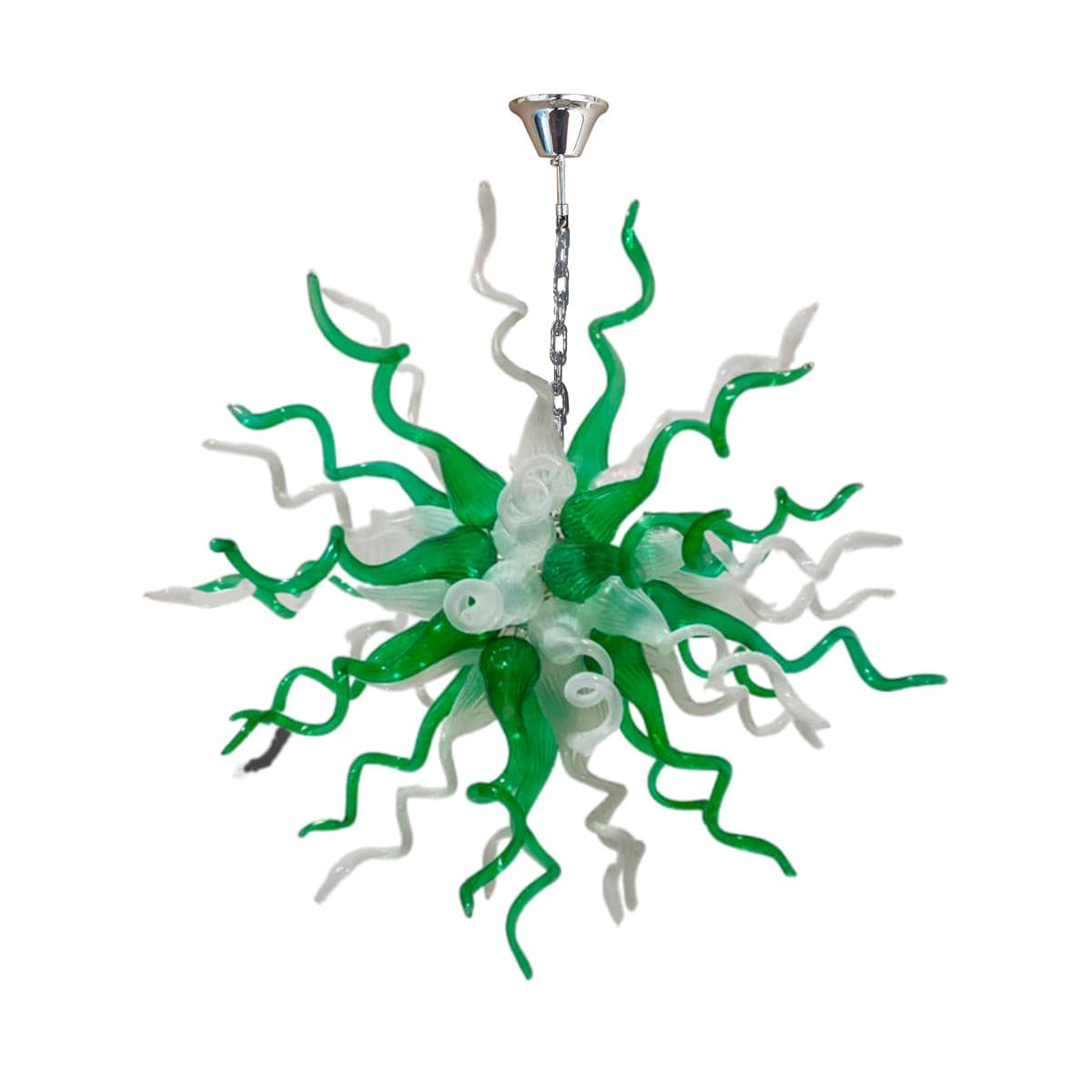 Emerald Forest Artisan Blown Glass Chandelier - Vibrant Green and Crisp White - BeyPan