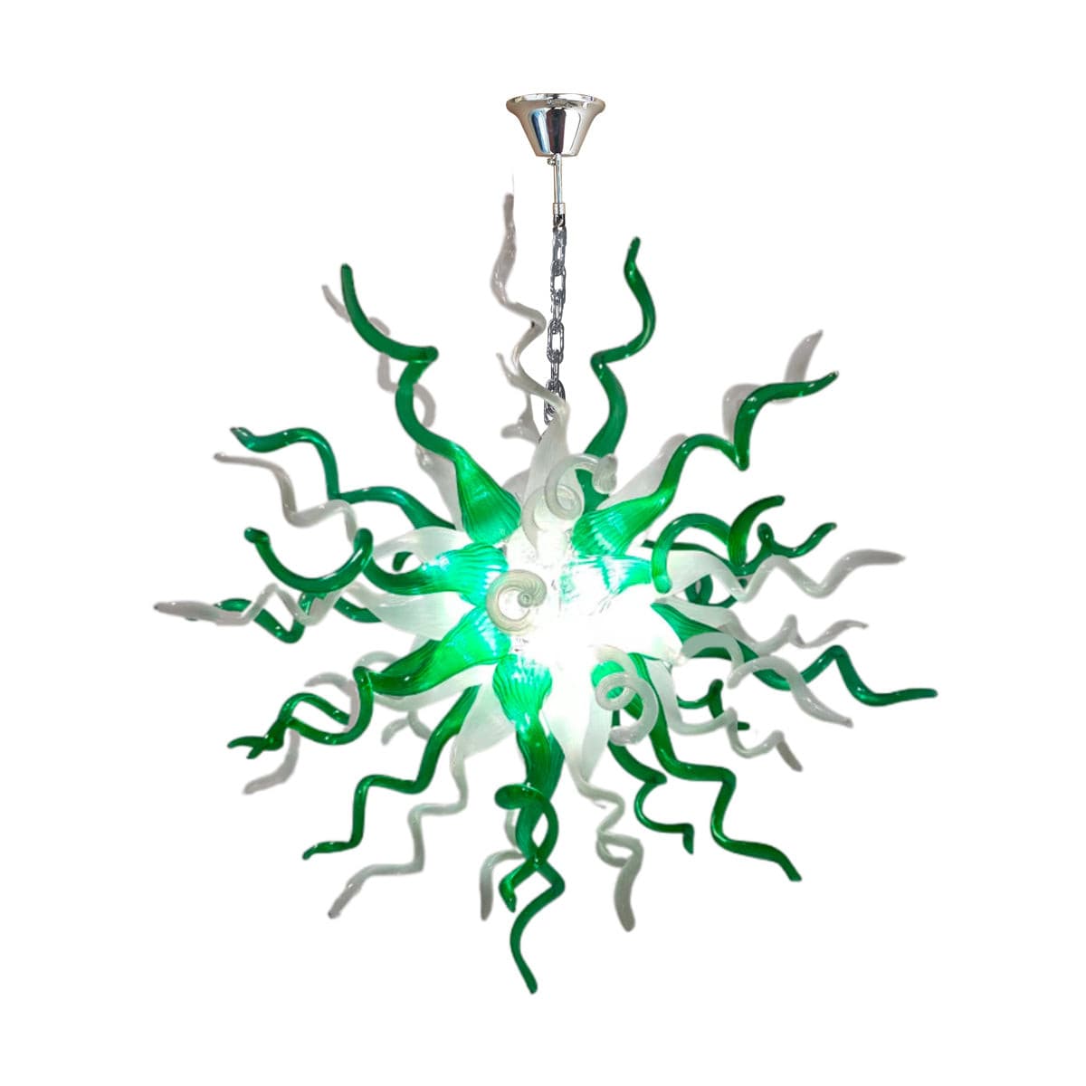 Emerald Forest Artisan Blown Glass Chandelier - Vibrant Green and Crisp White - BeyPan
