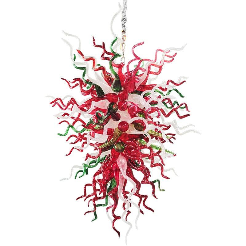 Enchanted Forest Artisan Glass Chandelier - Vibrant Red, Green, and White - BeyPan