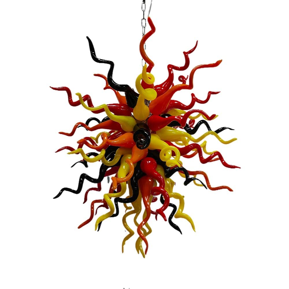 Eternal Flame Artisan Blown Glass Chandelier - Vibrant Red, Amber Yellow, and Onyx Black - BeyPan