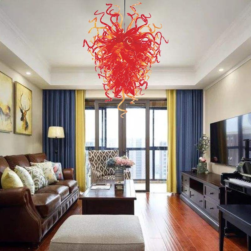 Eternal Flame Artisan Glass Chandelier - Modern Hand-Blown Red and Amber - BeyPan