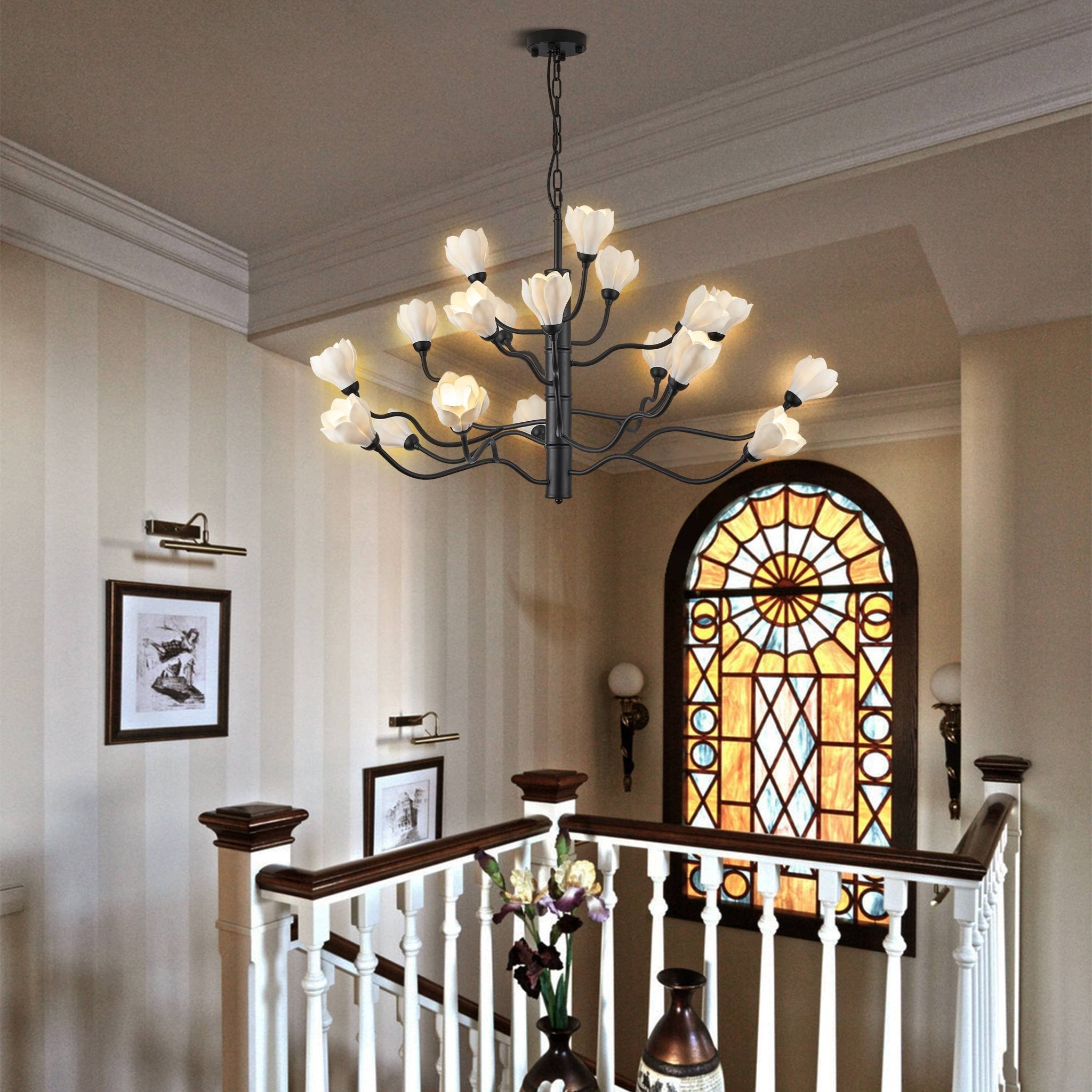 Farmhouse Chandelier Ceramics Magnolia Flower Art Deco - BeyPan