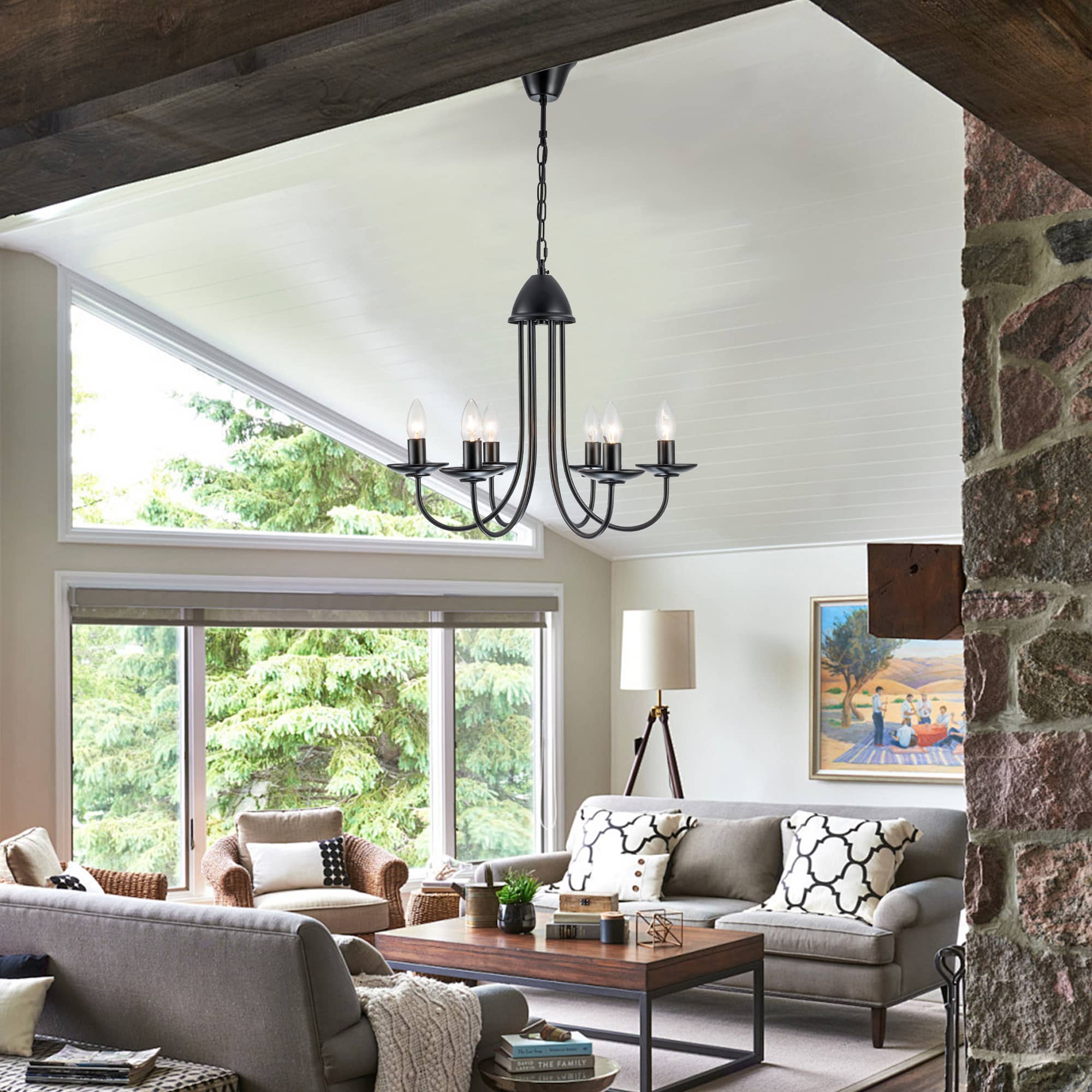 Farmhouse Rustic Industrial Iron Candle Lighting Fixture With Curved Arms - BeyPan
