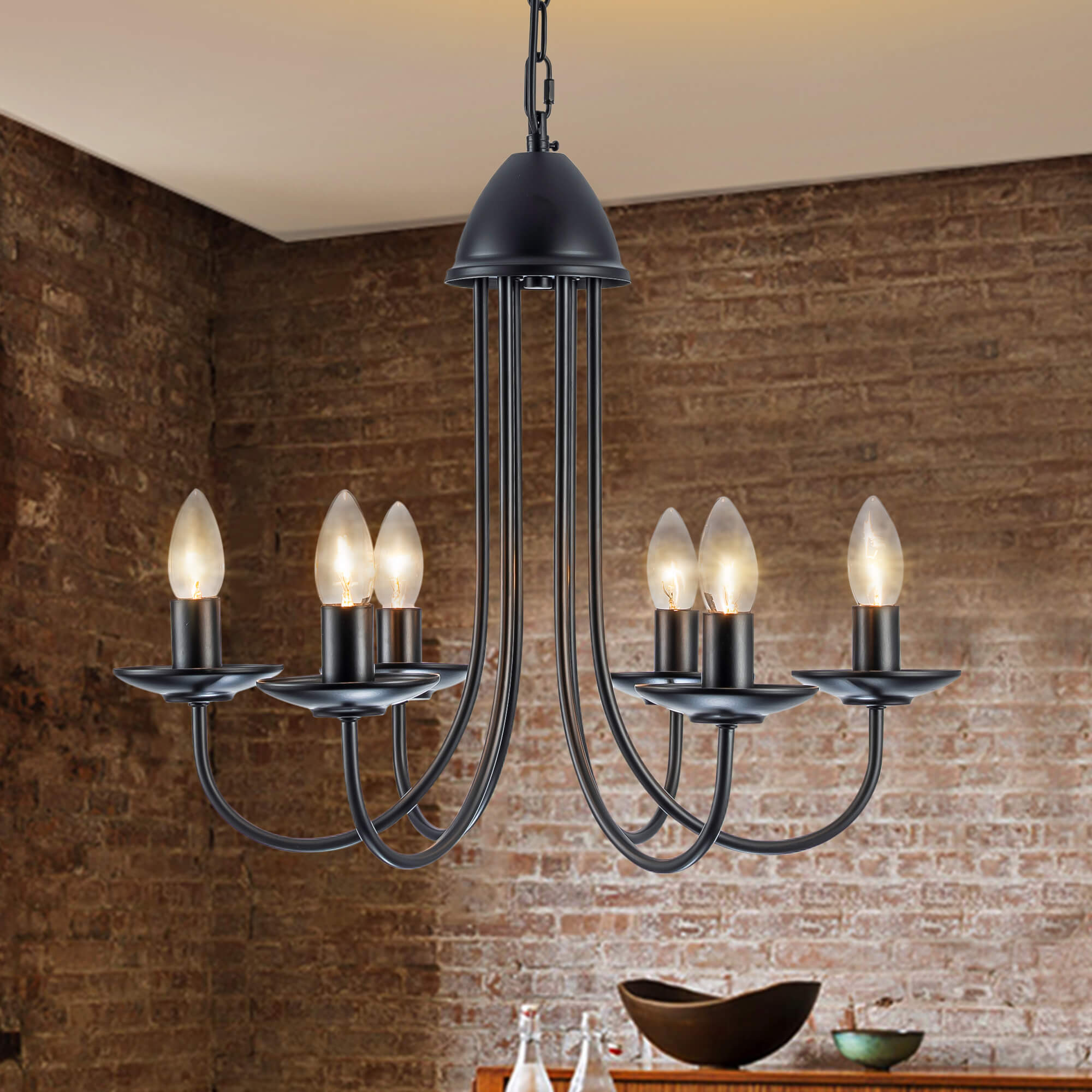 Farmhouse Rustic Industrial Iron Candle Lighting Fixture With Curved Arms - BeyPan