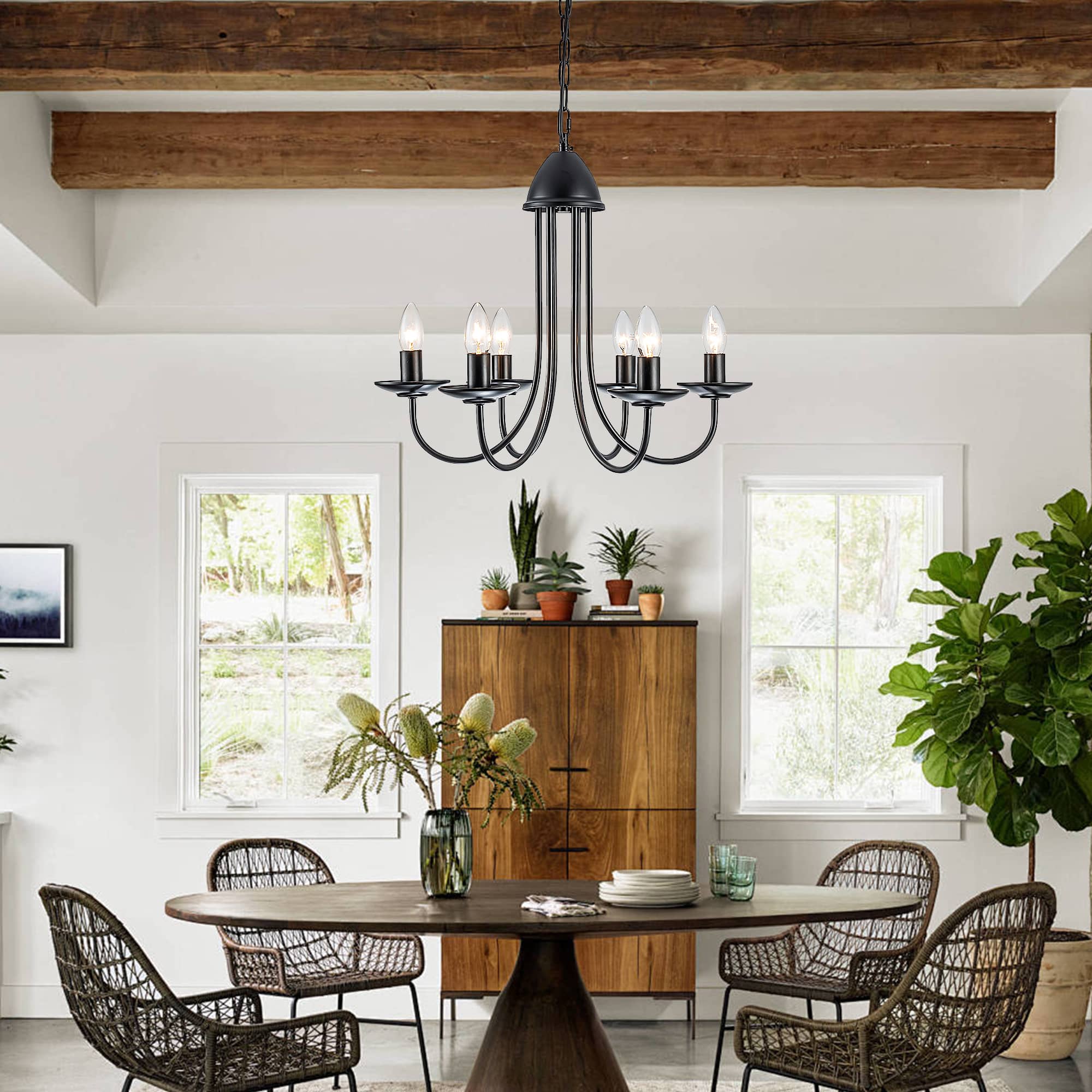 Farmhouse Rustic Industrial Iron Candle Lighting Fixture With Curved Arms - BeyPan