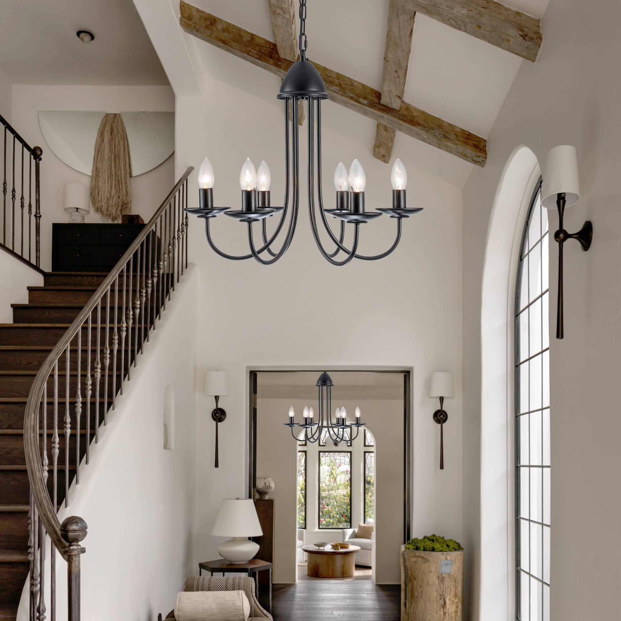 Farmhouse Rustic Industrial Iron Candle Lighting Fixture With Curved Arms - BeyPan