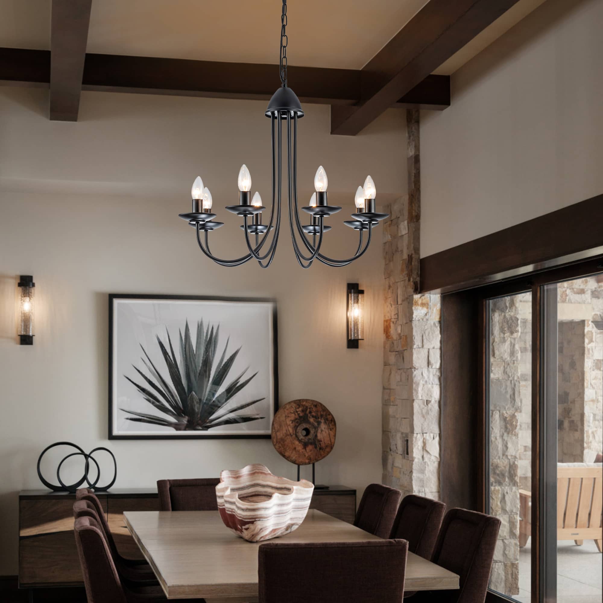 Farmhouse Rustic Industrial Iron Candle Lighting Fixture With Curved Arms - BeyPan