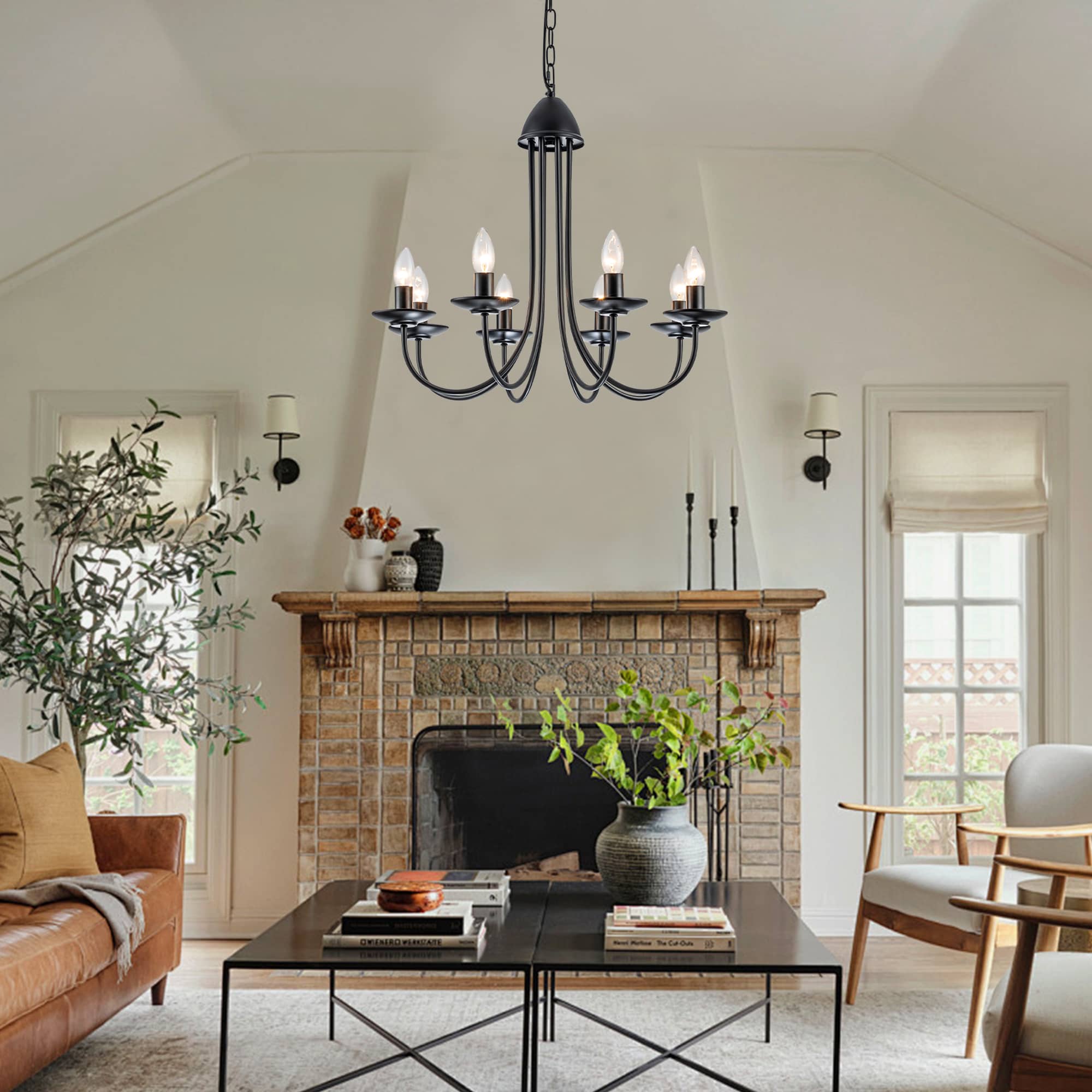 Farmhouse Rustic Industrial Iron Candle Lighting Fixture With Curved Arms - BeyPan