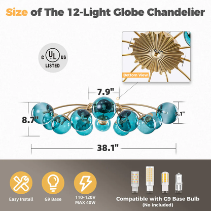 Modern Teal Bubble Globe Semi-Flush Mount Ceiling Light Brass Finish
