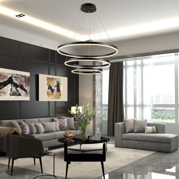 Modern Round Circular Geometric LED Pendant lamp Line Tiered Chandelier 72703949