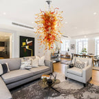 Fiery Amber Cascade Hand Blown Glass Chandelier - Modern Art Lighting - BeyPan