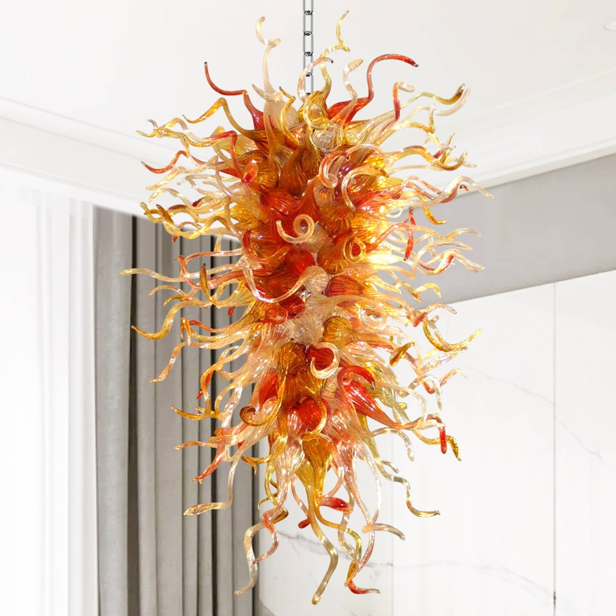 Fiery Amber Cascade Hand Blown Glass Chandelier - Modern Art Lighting Zweitbild
