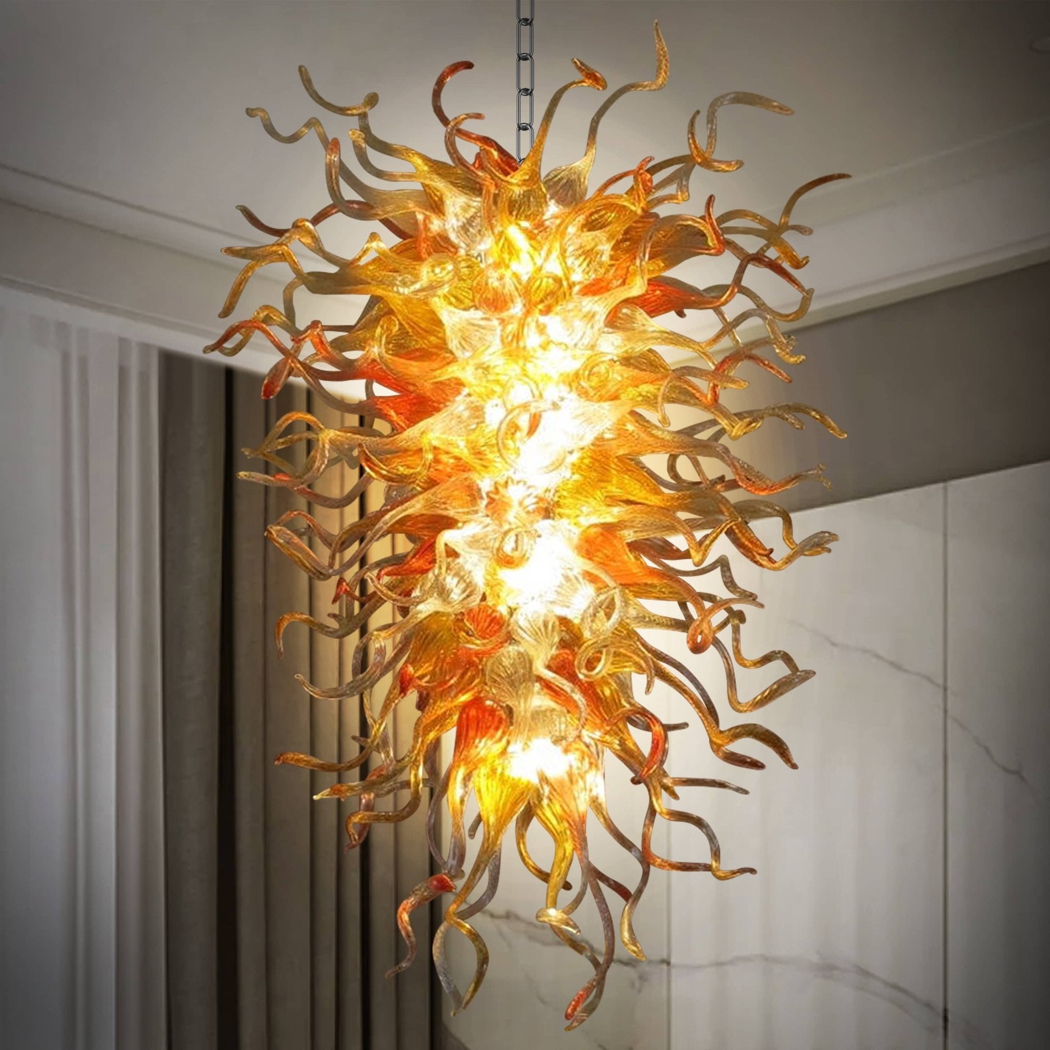 Fiery Amber Cascade Hand Blown Glass Chandelier - Modern Art Lighting - BeyPan Hauptbild