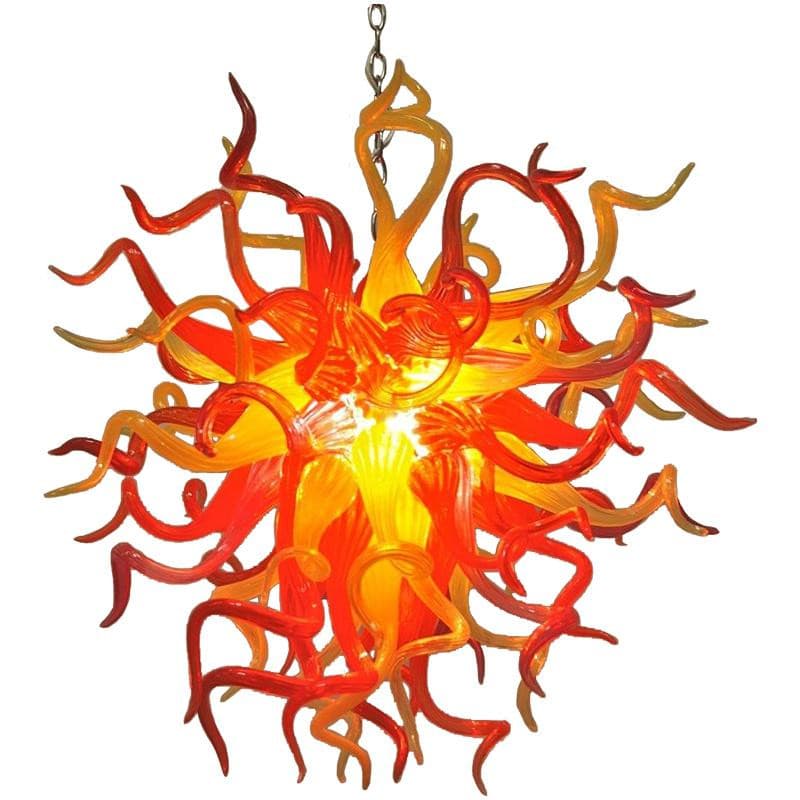 Flaming Sun Flare Artisan Glass Chandelier - Modern Hand-Blown Red and Yellow - BeyPan