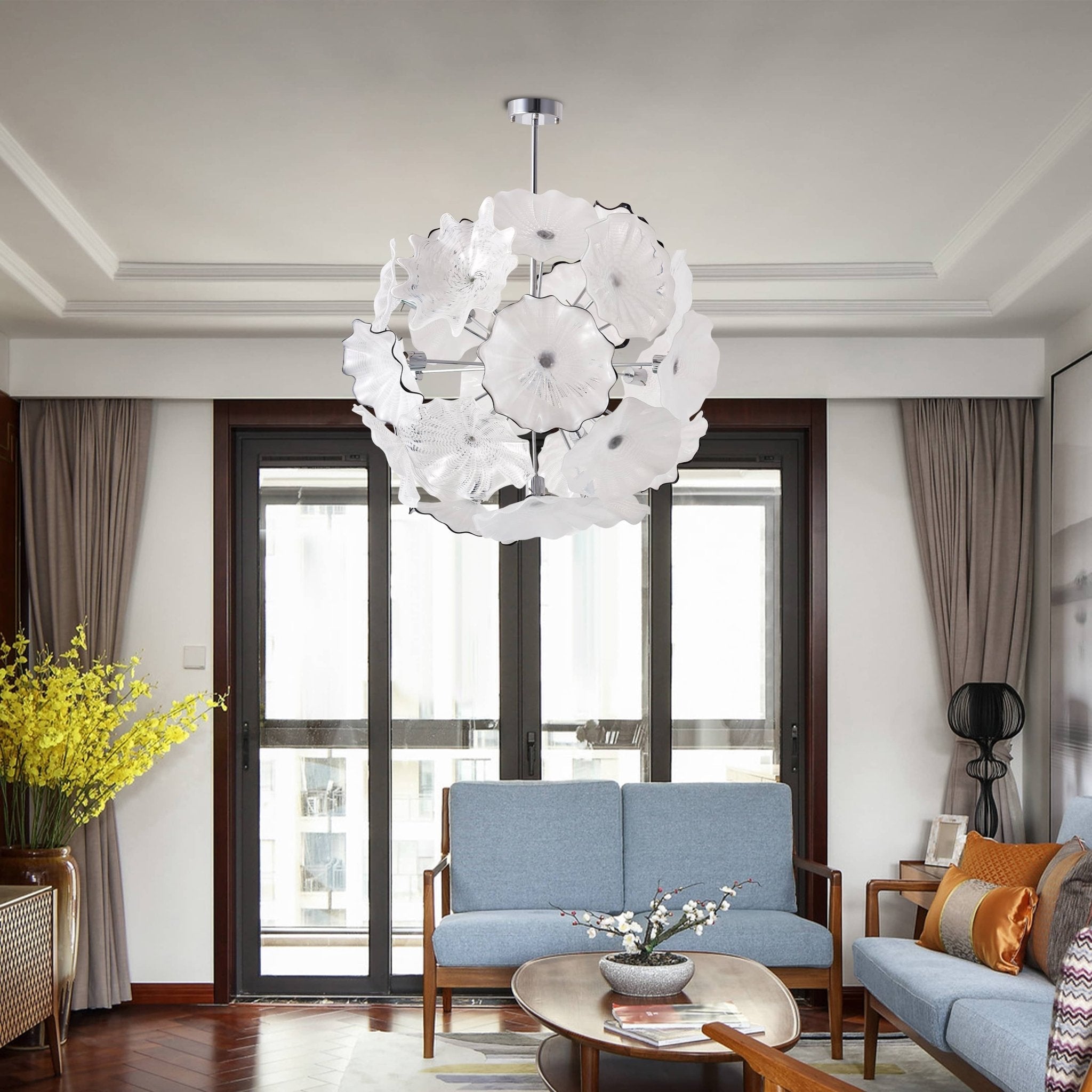 Floral Bloom Murano Style Glass Plates Chandelier - Modern Ivory White Zweitbild