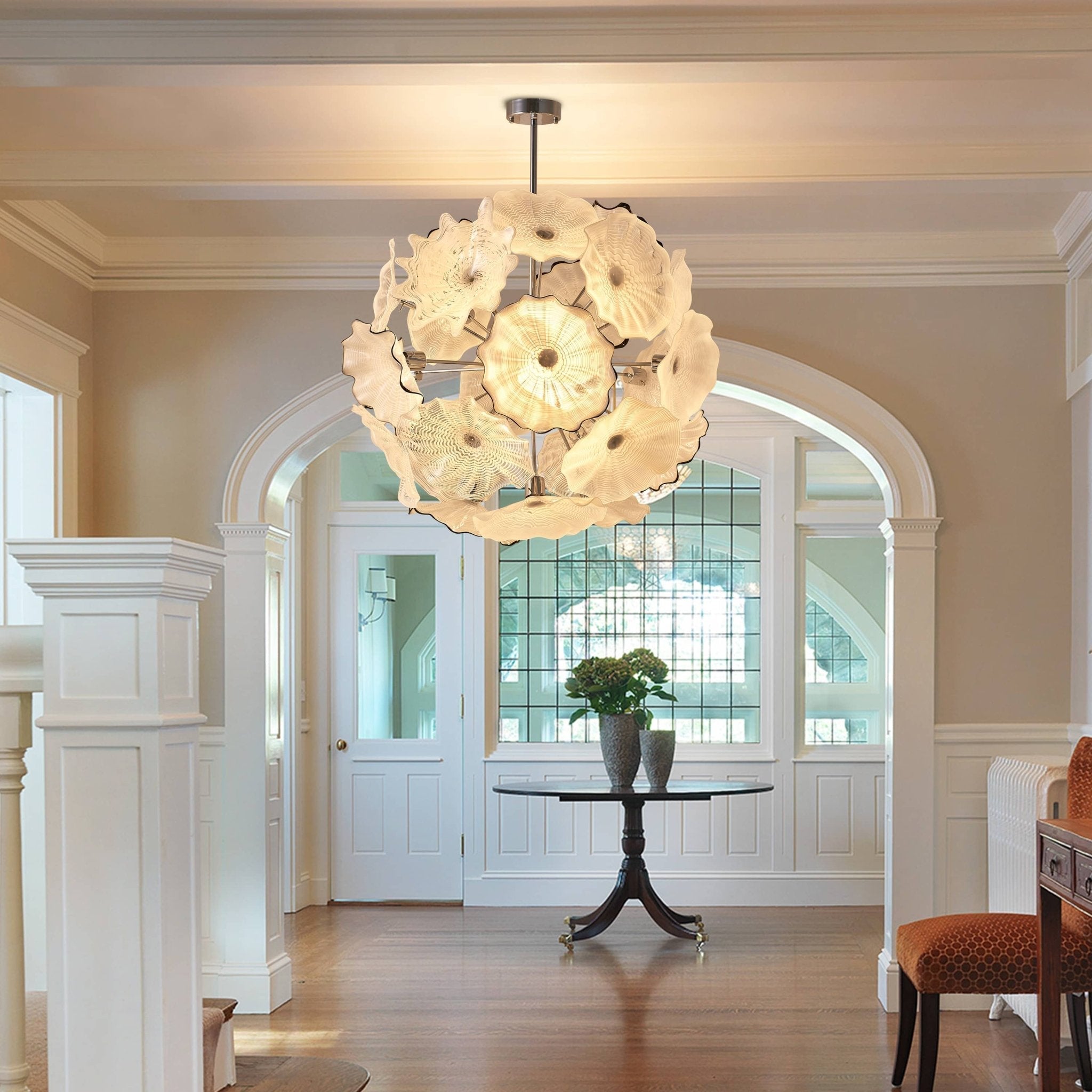 Floral Bloom Murano Style Glass Plates Chandelier - Modern Ivory White - BeyPan