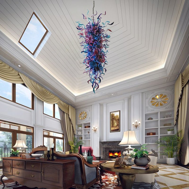 Giant Azure & Royal Amethyst Murano Style Blown Glass Chandelier - BeyPan