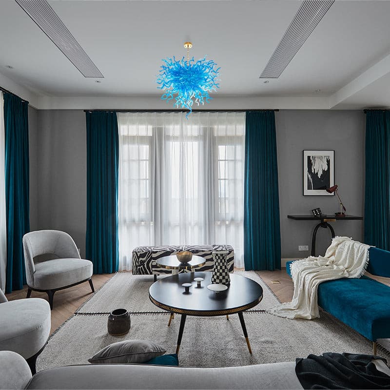Glacial Azure Blue Artisan Blown Glass Chandelier - BeyPan