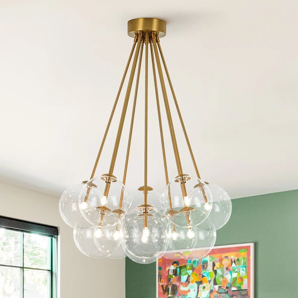 Glam Bouquet Cluster Glass Globe Bubble Chandelier Modern Gold 11-Lights Ceiling Pendant Light Fixture - BeyPan