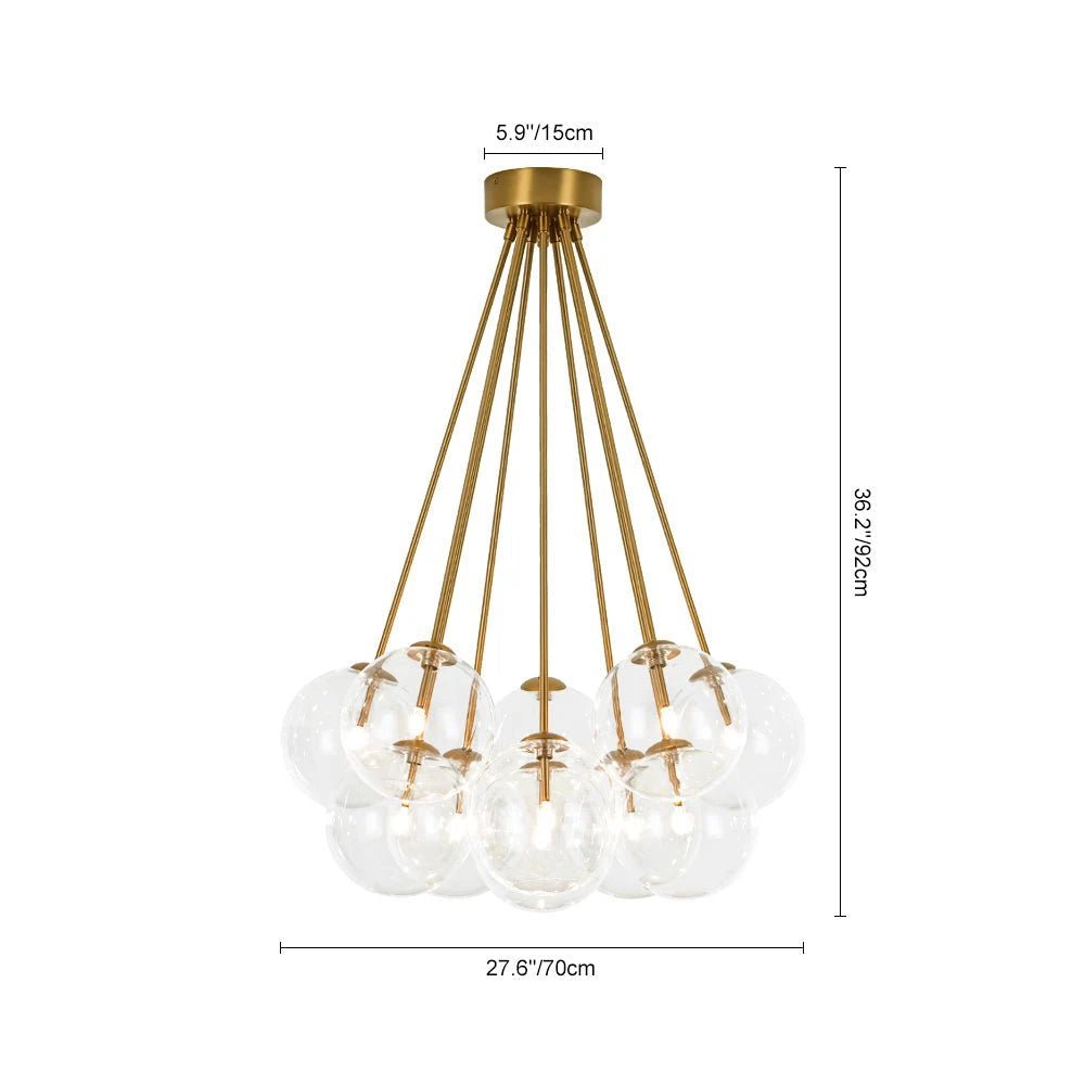 Glam Bouquet Cluster Glass Globe Bubble Chandelier Modern Gold 11-Lights Ceiling Pendant Light Fixture - BeyPan
