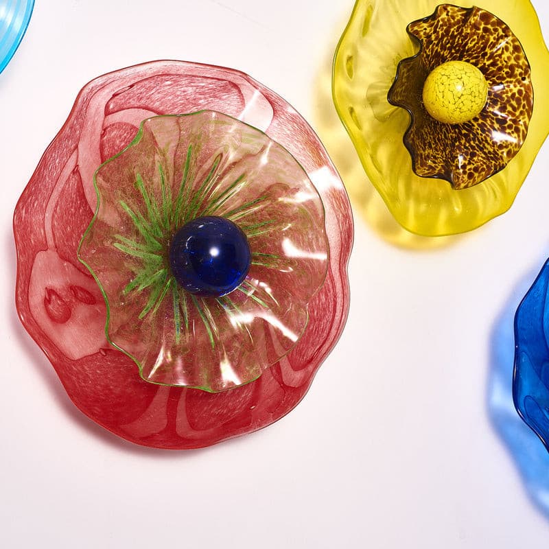 Glass Wall Plates Blossoming Lotus Flower 2 Layers Murano Glass - BeyPan