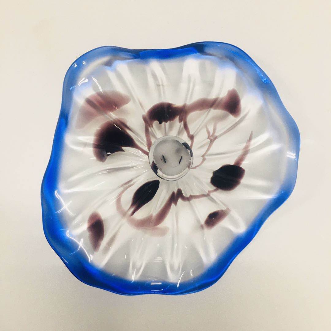 Glass Wall Plates Clear Color With Brown Spots In Blue Rim D12inches Zweitbild