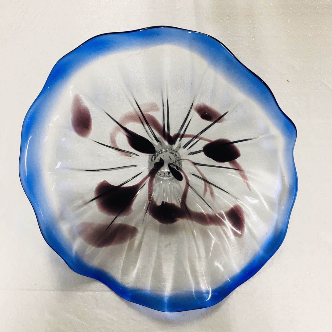 Glass Wall Plates Clear Color With Brown Spots In Blue Rim D12inches - BeyPan Hauptbild