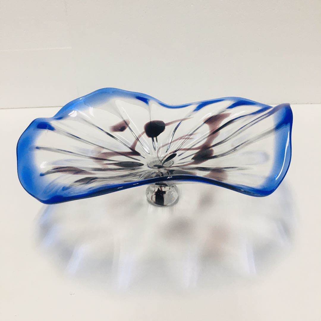 Glass Wall Plates Clear Color With Brown Spots In Blue Rim D12inches - BeyPan