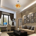 Golden Bloom Artisan Blown Glass Chandelier - Modern White and Amber Gold - BeyPan