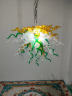 Golden Meadow Artisan Blown Glass Chandelier - Vibrant Emerald Green and Sun - BeyPan