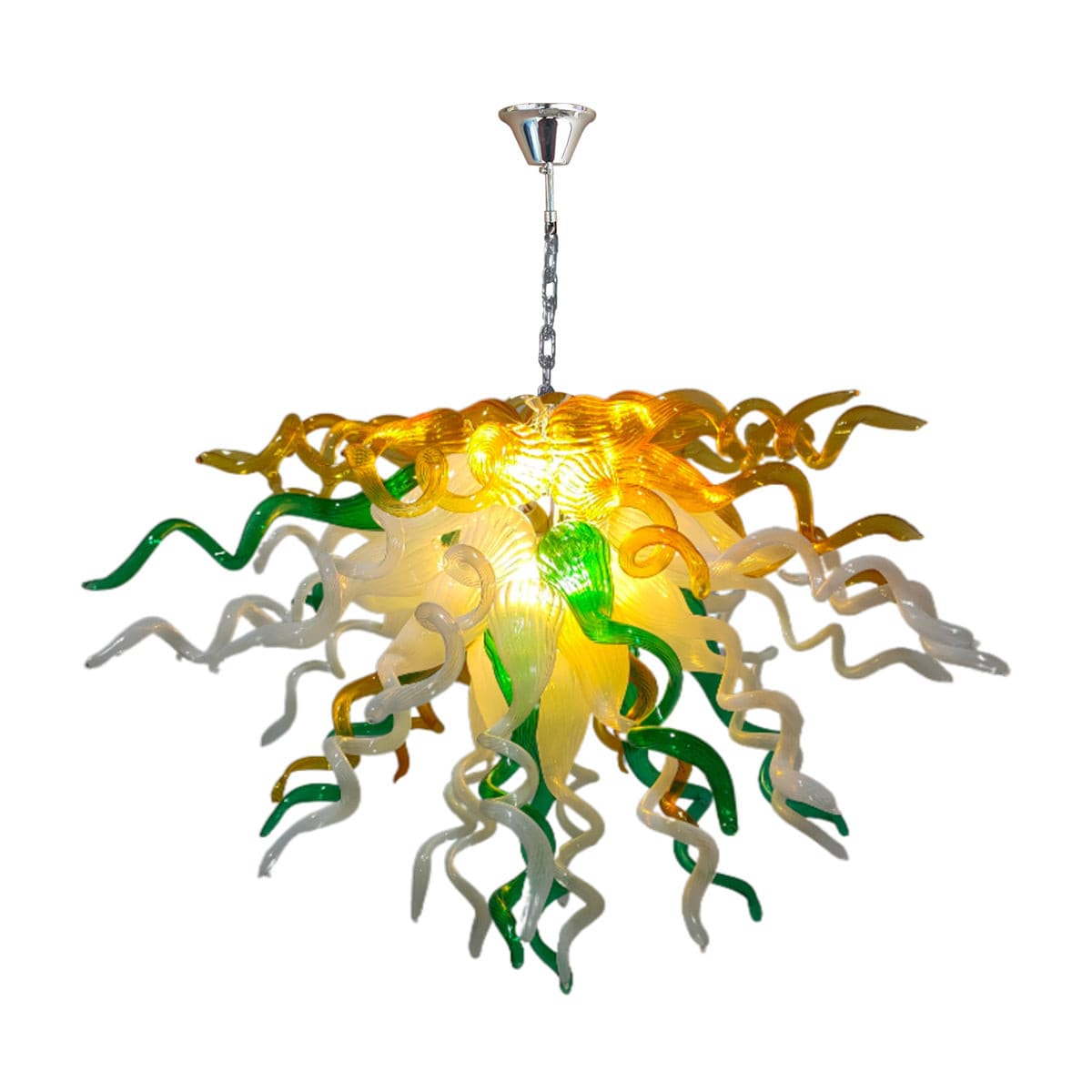 Golden Meadow Artisan Blown Glass Chandelier - Vibrant Emerald Green and Sun - BeyPan