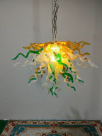 Golden Meadow Artisan Blown Glass Chandelier - Vibrant Emerald Green and Sun - BeyPan