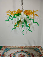 Golden Meadow Artisan Blown Glass Chandelier - Vibrant Emerald Green and Sun - BeyPan