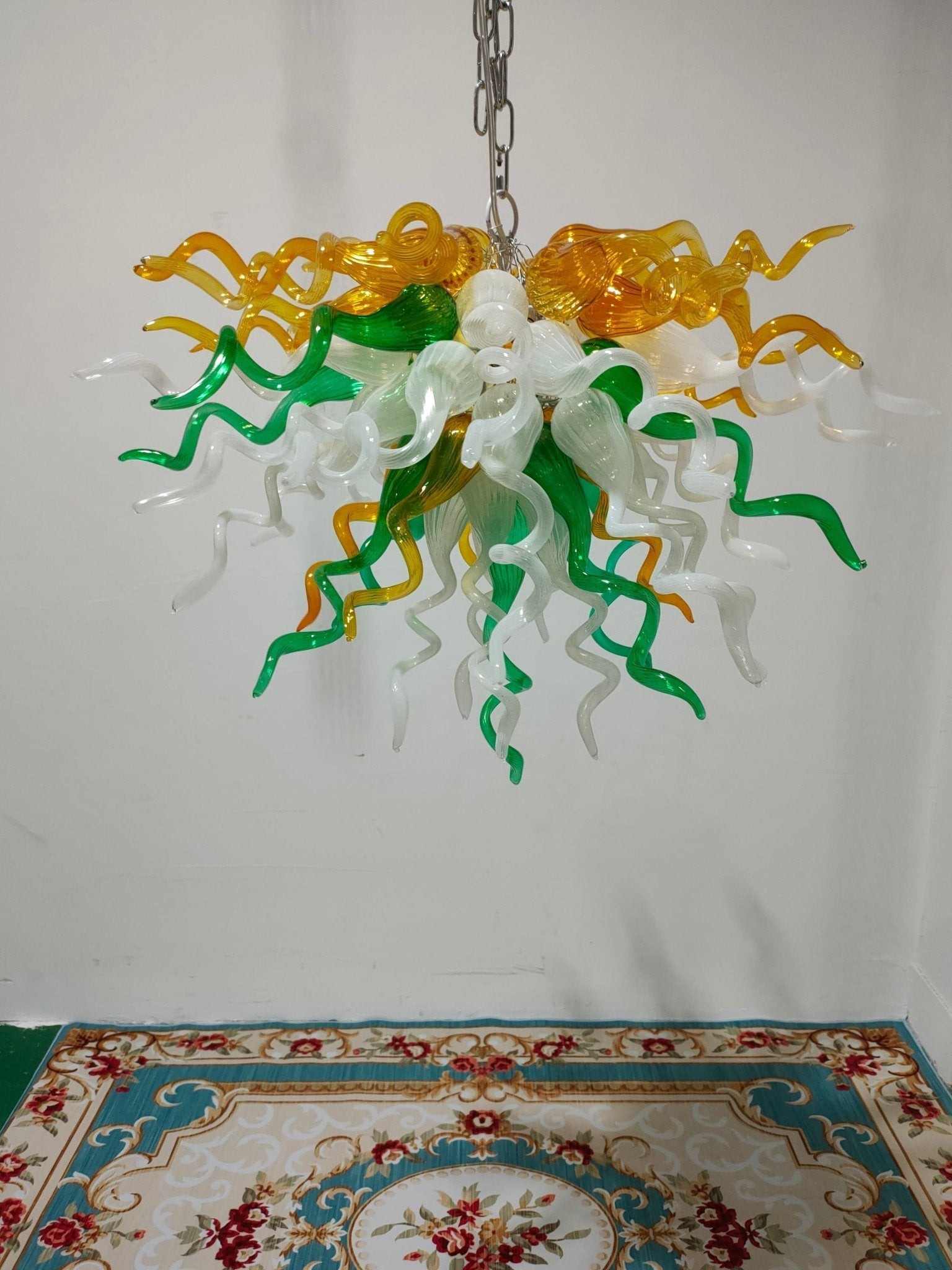 Golden Meadow Artisan Blown Glass Chandelier - Vibrant Emerald Green and Sun - BeyPan