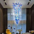 Grand Arctic Cascade Blown Glass Chandelier - Extra Large Blue and White Inverted Cone - BeyPan