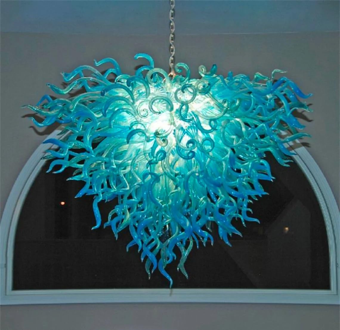 Grand Ocean Blue Art Blown Glass Chandelier Invert Cone Shape - BeyPan Hauptbild