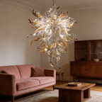 Hand Blown Glass Chandelier with Horn and Leaf Design – Luxury Murano Style Pendant Light - BeyPan