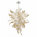 Hand Blown Glass Chandelier with Horn and Leaf Design – Luxury Murano Style Pendant Light - BeyPan