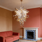 Hand Blown Glass Chandelier with Horn and Leaf Design – Luxury Murano Style Pendant Light - BeyPan